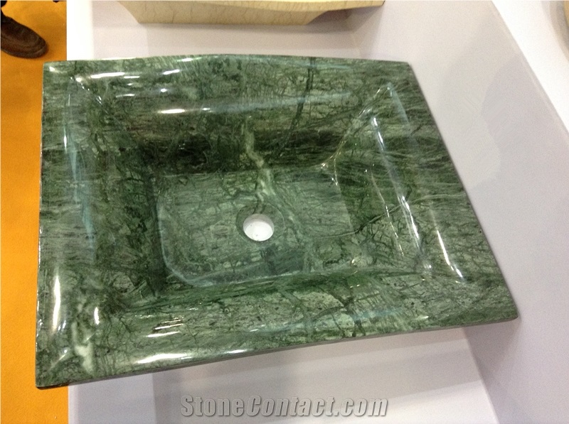 China Forest Green Marble Spuare Sinks,Bathroom Vessel Basins