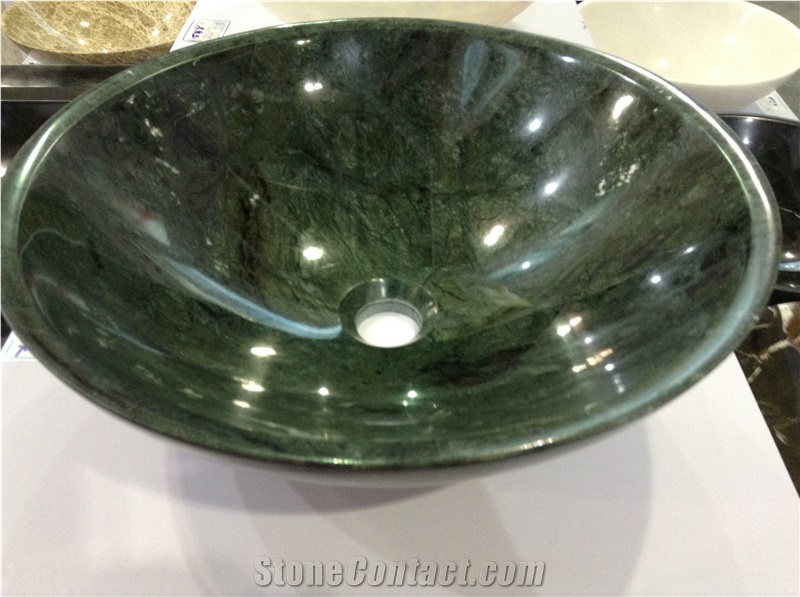 China Forest Green Marble Spuare Sinks,Bathroom Vessel Basins