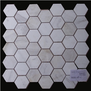 China Thassos White Marble Hexagon Mosaic Tiles
