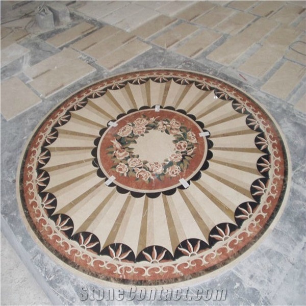 Red Marble Waterjet Carpet, Red Marble Medallion