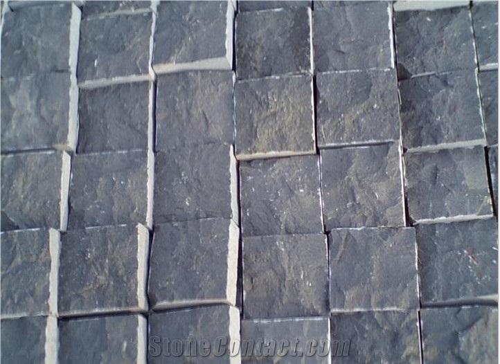 Black Granite Cobbles G684 Cobbles, G684 Cubes, Black Cobbles on Mesh