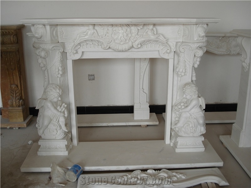 Nature Stone Fireplace, White Granite Fireplace