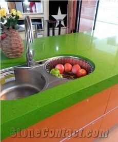 Green Color Quartz Stone Kitchen Counter Top Vanity Top