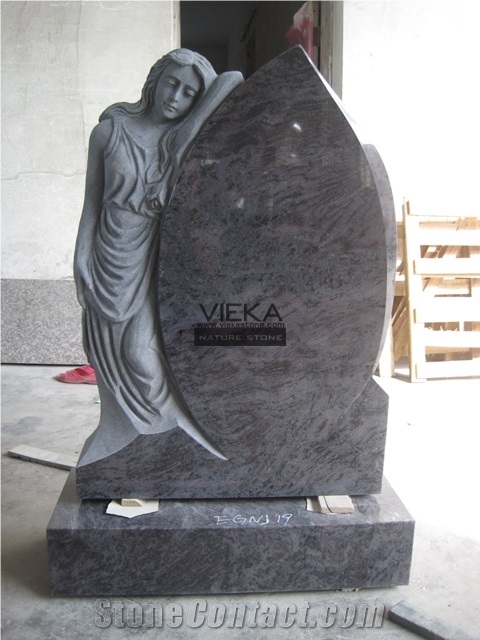 Bahama Blue Granite Tombstone & Orion Monument,Vizag Blue Granite Gravestone,India Blue Headstone with Angel Maria Statue