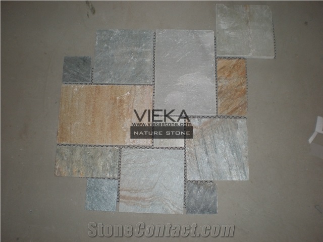 P014 Yellow Wooden Beige Slate Mosaic Pattern
