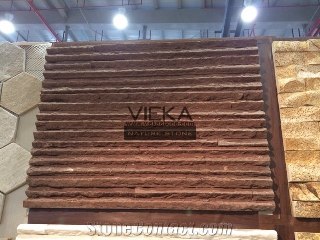 Red Sandstone Culture Stone Panel,Wall Panel,Ledge Stone,Veneer,Stacked Stone for Wall Cladding 60x15cm Hill(Mountain) Shape