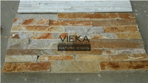 Yellow Quartzite Ledgestone Culture Stone Panel,Wall Panel,Ledge Stone,Veneer,Stacked Stone for Wall Cladding 60x15cm Retangle