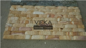 Yellow Sandstone Culture Stone Panel,Wall Panel,Ledge Stone,Veneer,Stacked Stone for Wall Cladding 60x15cm Wave Shape