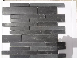 China Honed Black Limestone Stripe Mosaic, Wall Cladding