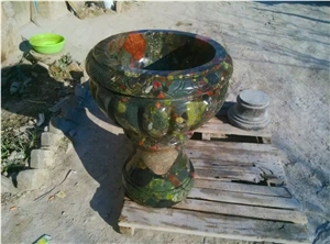 Colorful Stone Carving Flower Pot, Water Pot