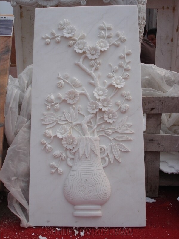 Pure White Marble Reliefs, Flower, Animal Reliefs