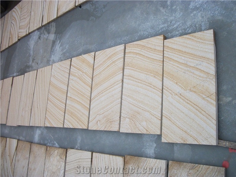 Shandong Yellow Sandstone Wooden Wave Slabs