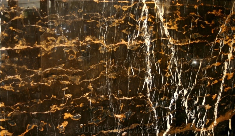 Black & Gold (Pakistani Portoro) Polished Marble Slabs, Flooring and Covering