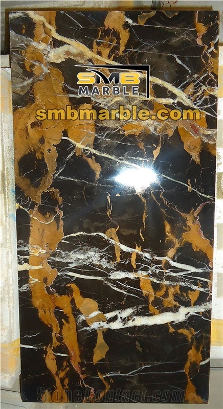 Finely Polished Black & Gold 30x80 Marble - Floor Covering Tiles