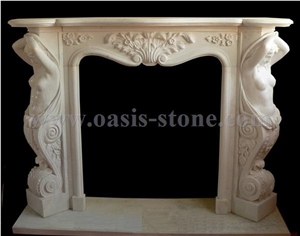 Marble Sculptured Fireplace, Beige Marble Sculpture & Statue
