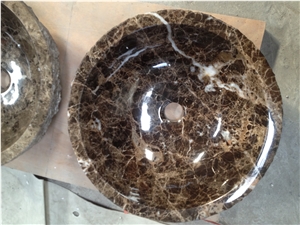 Fargo Marble Wash Basins Emperador Dark Wash Bowls Round Sinks Natural Stone Vessel Sinks Bathroom Sinks