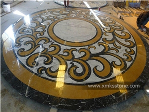 Round Polished Water-Jet Marble Inlay Floor Pattern for Lobby