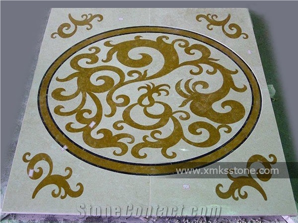 Round Polished Water-Jet Marble Inlay for Floor/Lobby, Branch Style, White Background