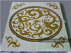 Round Polished Water-Jet Marble Inlay for Floor/Lobby, Branch Style, White Background