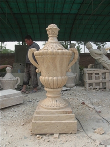 Beige Travertine Hand Carved Travertine Vase,Flower Pots