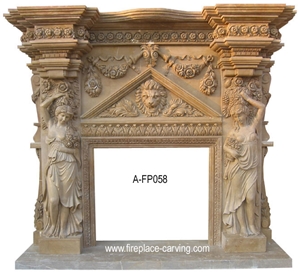 Big Marble Fireplace with Hand Carving Statue Surround Hearth Mantel