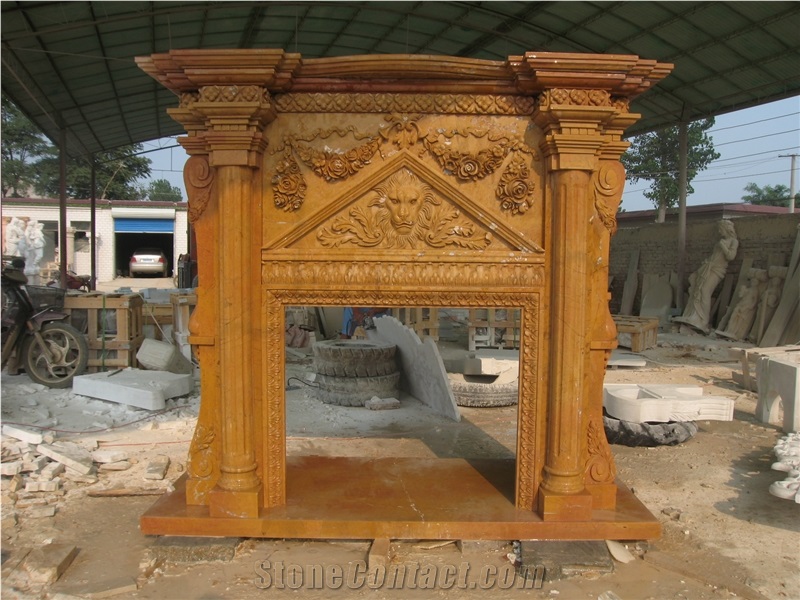 Big Marble Fireplace with Hand Carving Statue Surround Hearth Mantel