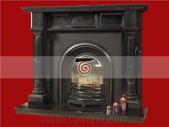 Black Marble Fireplace Mantel Pillar Desin Surround Hearth