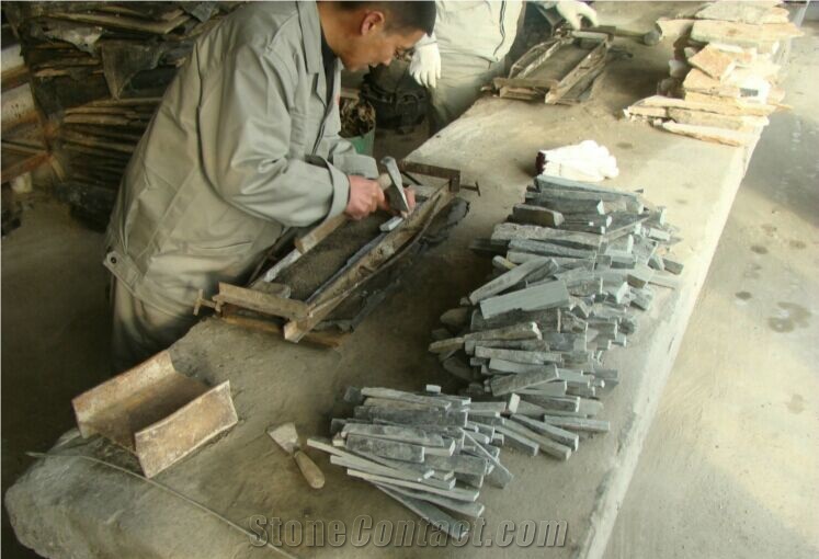Black Slate Flexible Stone Veneer, Chinese Natural Ledge Stone