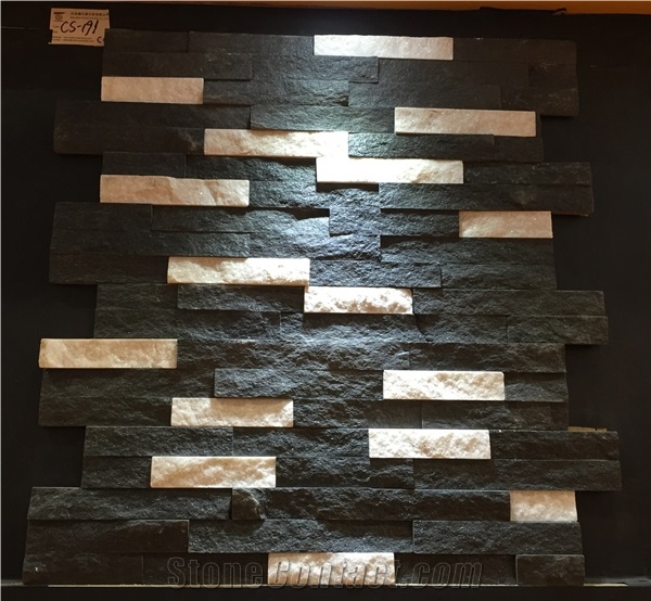Black & White Cultured Stone, Wall Cladding, Stacked Stone Veneer