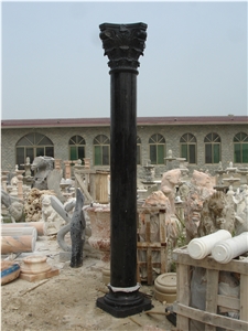 China Black Limestone Solid Column with Hand Carving