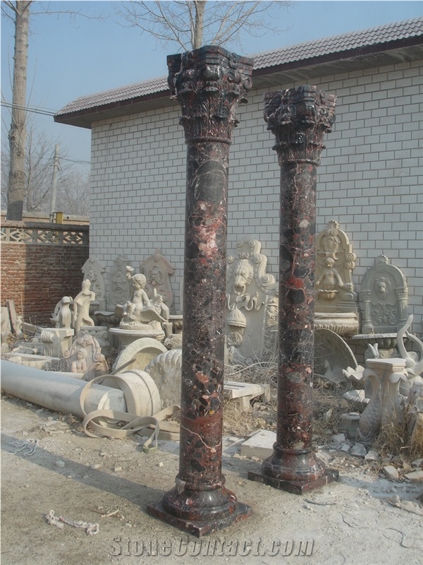 China Solid Brown Marble Column Pillar