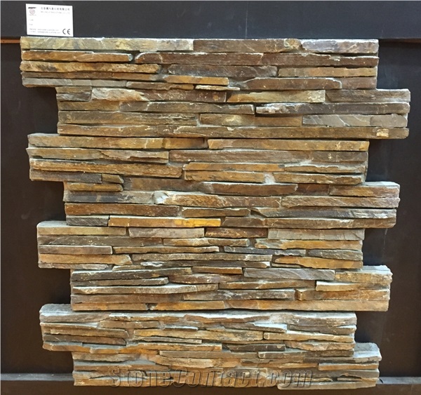 China Yellow Slate Cement Cultured Stone Wall Stone Bss-012