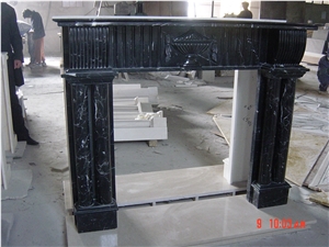 Flower Hand Carved Black Marble Fireplace Surround Hearth Mantel