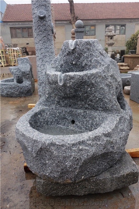 Grey Granite Fountain Outdoor Fountain Custom Made Sculptured Exterior