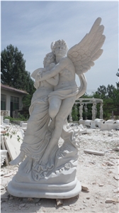 Hand Carved Angel Statue, White Marble Statues