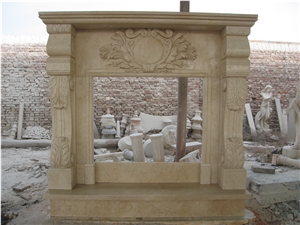 Hand Carved Beige Marble Fireplace Surround Turkey Beige Marble