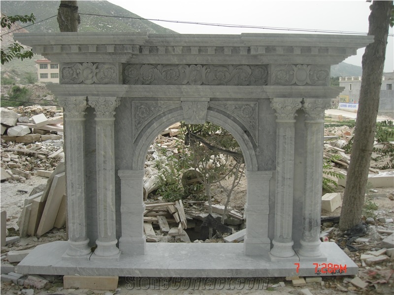 Hand Carved Light Grey Marble Fireplace Surround Mantel