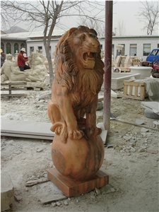 Hand Carved Lion Statue Sculpture Pink Marble Garden Custom Made
