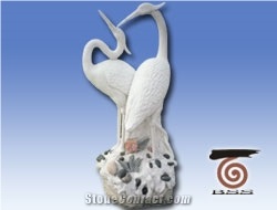 Hand Carved Marble Crane Sulpture, White Marble Sculpture & Statue