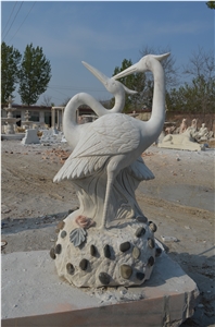 Hand Carved Marble Crane Sulpture, White Marble Sculpture & Statue