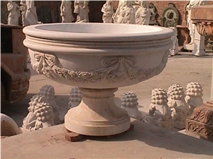 Hand Carved Marble Flower Pot, Brown Marble Flower Pots