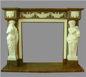 Hand Carved Multi-Color Marble Fireplace Mantel Surround Hearth Statue