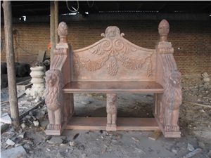Hand Carved Pink Marble Bench for Garden, Pink Marble Bench & Table