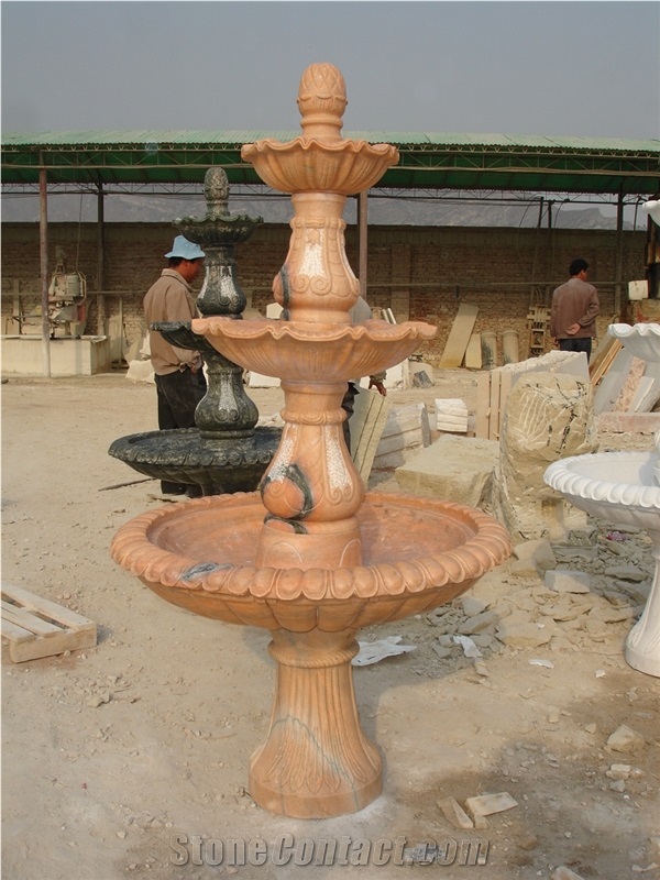 Hand Carved Pink Marble Fountain