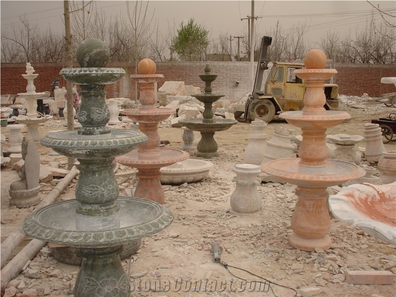 Hand Carved Pink Marble Fountain