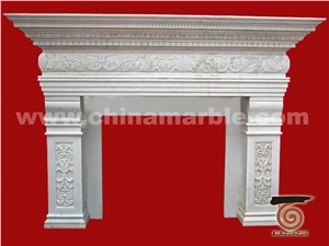 Hand Carved Solid White Marble Fireplace Mantel Flower Stone Hearth