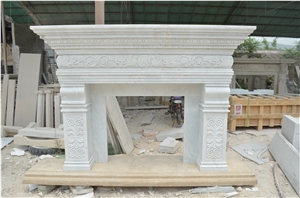 Hand Carved Solid White Marble Fireplace Mantel Flower Stone Hearth