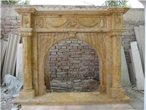 Hand Carved Travertine Fireplace Surround with Arch Opening