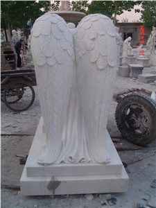 Hand Carved White Marble Angel Memorial Statue, Jade White Marble