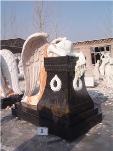 Hand Carved White Marble Angel Memorial Statue, Jade White Marble